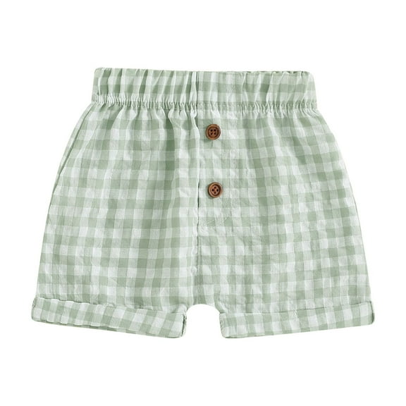 Musuos Toddler Baby Summer Shorts Plaid Print Hemming Legs Button Elastic Waistband Casual Short Pants for Boys Girls