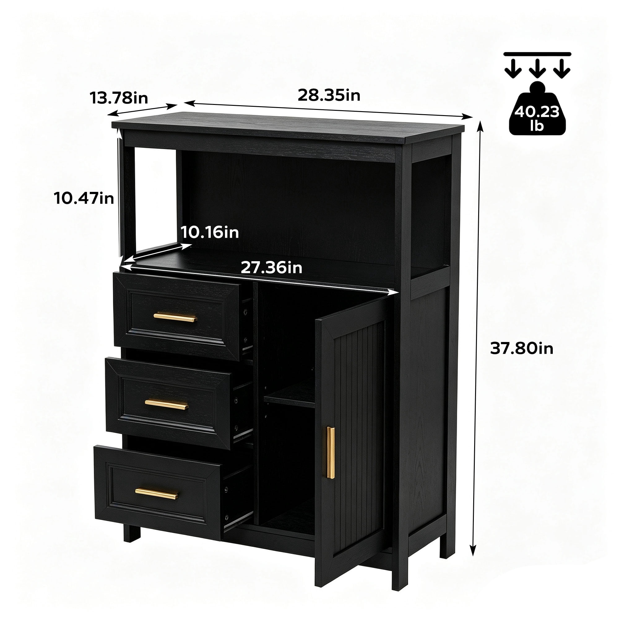 Leumius Kitchen Storage Cabinet,Modern Buffet Cabinet with 3 Drawers & 1 Door, Floor Sideboard Buffet for Living Room, Dining Room, Bathroom, Black
