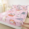 thumbnail image 4 of jejeloiu Cute Pink Cat Cartoon Queen Sheet Sets Kids,Kawaii Kitten Print Bed Set For Girls,4pcs, 4 of 6