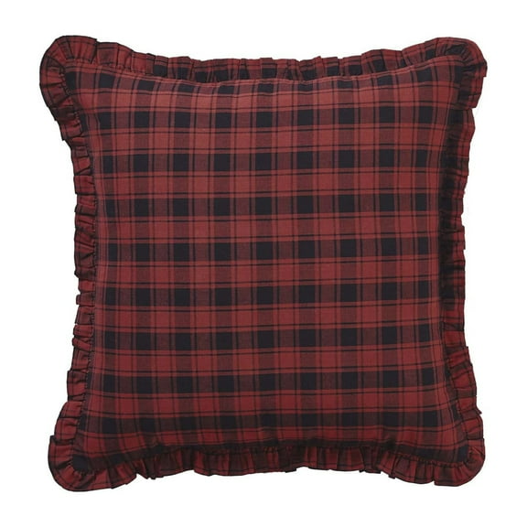 VHC Brands 18x18" Cumberland Buffalo Check Plaid Cotton Square Pillow, Red