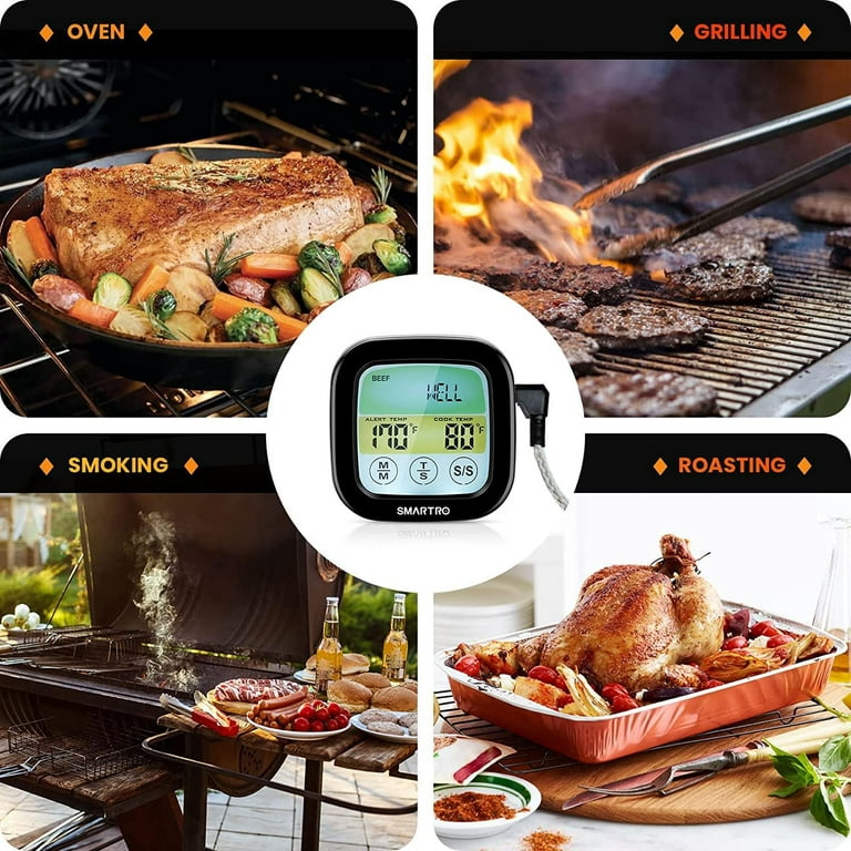 Touch Screen Food Thermometer Double Waterproof Probe For BBQ Smoker Grill  Oven Meat Barbecue Temperature Meter Over Limit Alarm