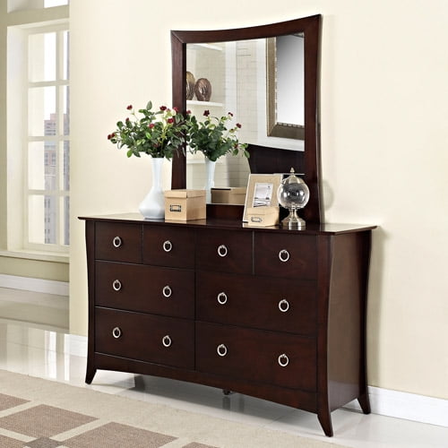 Modway Elizabeth 8 Drawer Dresser And Mirror In Cappuccino