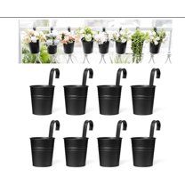 Topboutique 8 Pcs 10cm Metal Hanging Plant Pots with Detachable Hook, Black Fence Flower Pots Garden Hanging Planter Bucket Flower holder for Balcony Fence Railing Garden Home Décor