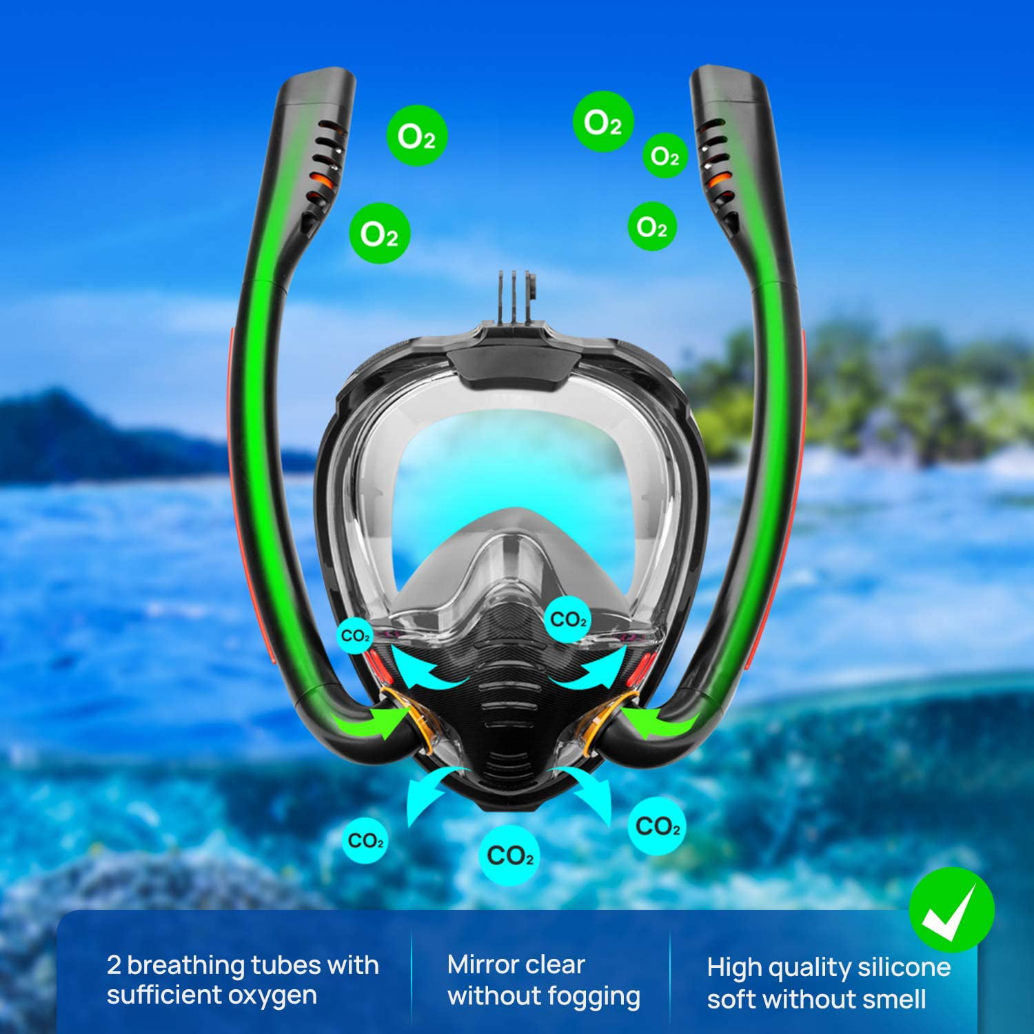 Anti-Leak Easy Breathing Swimming Mask with Action Camera Mount Wsobue Snorkel Mask,180°View Full Face Diving Mask for Adults and Youth,Anti-Fog 