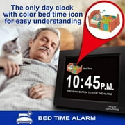 8” Digital Calendar, Clock with Day and Date for Elderly, Operated Day Clock, Digital Clock with Date and Day of Week, Digital Wall Clock, Large Digital Clock, Dementia Clock W/ Color Sun Icons