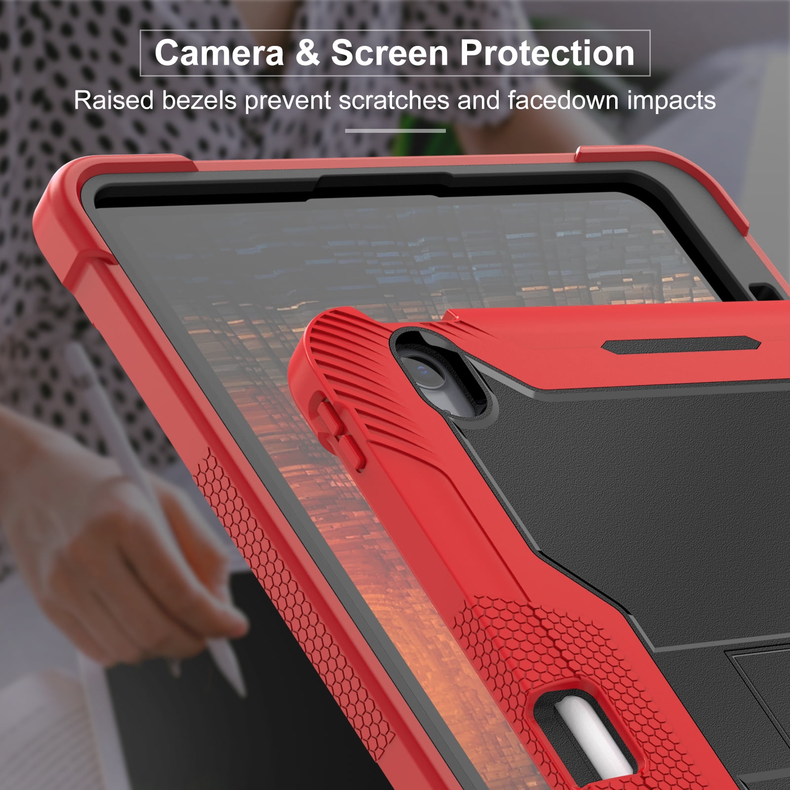 Dteck Case for iPad Air 13-inch (M2) 2024, iPad Air 13 Inch Case with Kickstand and Pencil Holder, Heavy Duty Shockproof Protective Cover for Kids,Red