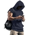 thumbnail image 2 of Men's Workout Hooded Tops Gym Short Sleeve Hoodies Quick Dry Bodybuilding Muscle Cut off T-Shirt Athletic T Shirt with Zipper Pocket Size 3XL Gray, 2 of 9