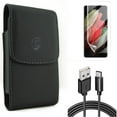 thumbnail image 1 of Case Belt Clip & 6ft USB Cable & Matte Screen Protector for Samsung Galaxy S21 Ultra Phone - Leather Holster & Type-C Charger Cord & TPU Film Anti-Glare Accessory Bundle, 1 of 1