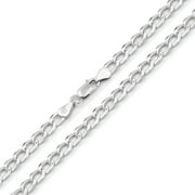 925 Italian Sterling Silver 5mm Solid Cuban Diamond Cut Chain, FREE Microfiber Cloth, ITProLux Curb Link Pave Mens Womens Necklace, Giorgio Bergamo