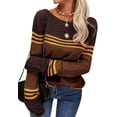 thumbnail image 2 of Women Autumn Winter Colorblock Pullover Sweaters Round Neck Striped Slim Fitting Knitwear Tops, 2 of 9