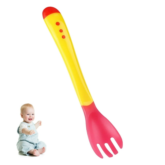 Boreal Craft 2pcs Baby Temperature Sensing Tableware Set Utensil Toddler Dinnerware Cutlery Cartoon Food Feeding Spoon Fork And Table Mats Dining Table Set round Small Fall Mats for Dining Table Light