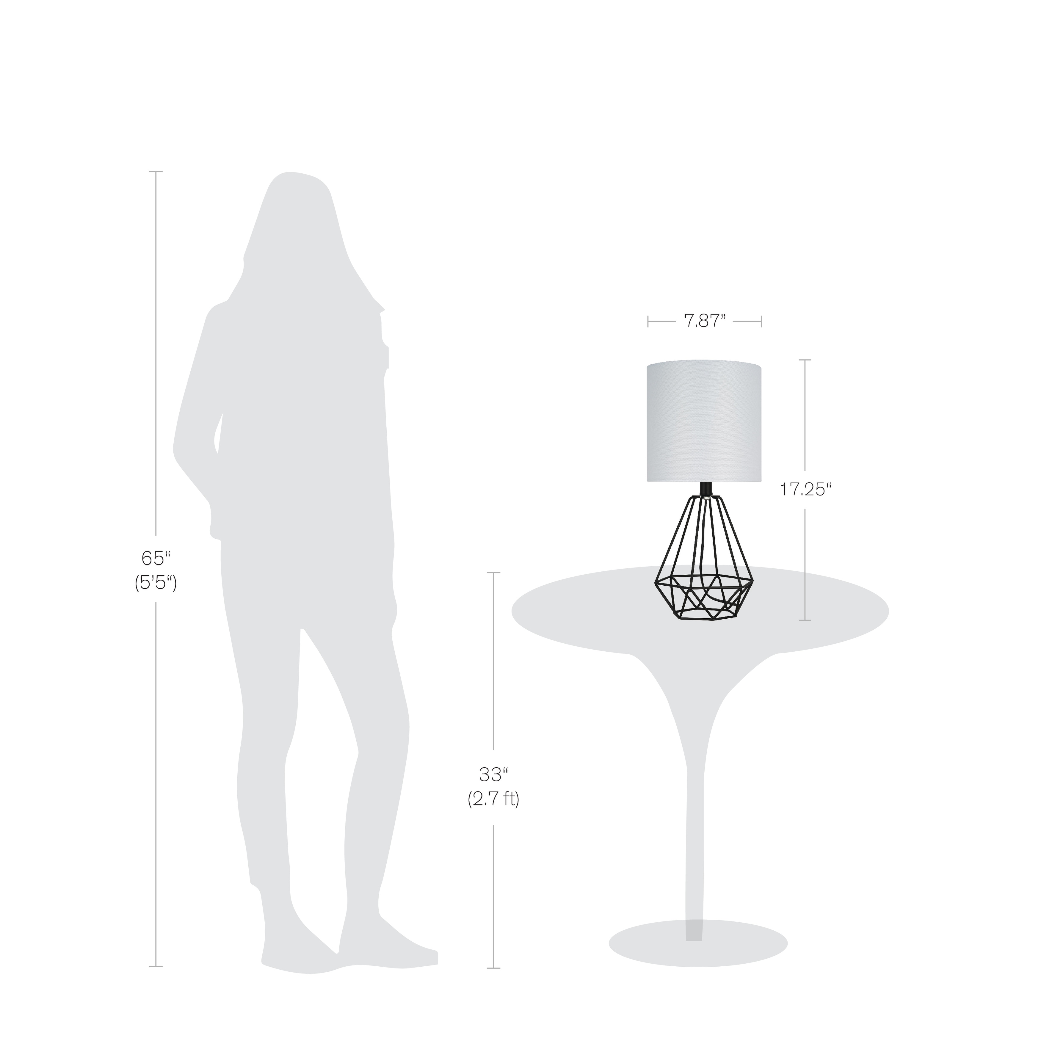 Catalina 18"H Metal Geometric Cage Matte Black Finish Table Lamp with White Linen Drum Shade