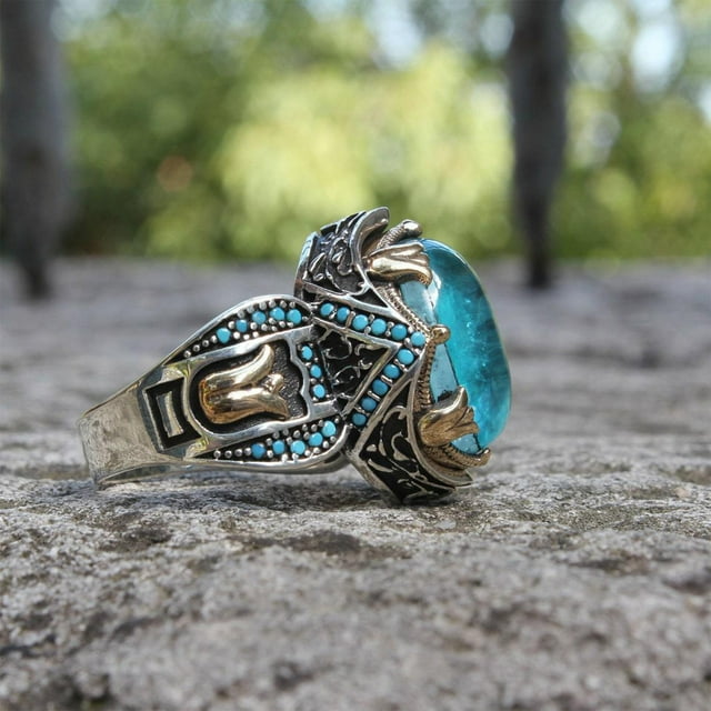 Wmhnj Anillo azul estilo punk vintage grabado, talla 5, joyera de moda para hombre y mujer, banda ajustable con cristal de circonita cbica hipoalergnico.