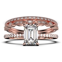 Art deco 2.00 Carat Emerald Cut Diamond Moissanite Engagement Ring Set, Wedding Ring in 10k Solid Rose Gold, Feminine Gift, Promise Ring, Anniversary Gift