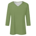 thumbnail image 4 of Spring Tops for Women V Neck Solid Color Casual Summer Basic Top Long Sleeve Basic T Shirts for Women Green M, 4 of 4