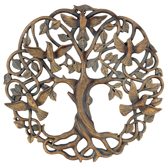 Plaque Murale Arbre de Vie / Oiseaux de Paix 11 5/8 Pouces Sculpture Décorative Celtique de Jardin Dove