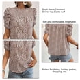 thumbnail image 3 of Blusa de manga corta con cuello redondo y fruncido para mujer, blusa con puños elásticos y estampado de leopardo a la moda de verano, 3 of 8