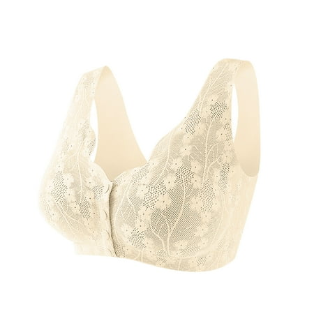 Crunowin Women s Front Closure Bra  Durable Plus Size Wire Free Comfort Push Up Full Coverage Everyday Underwear Beige M