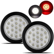 Partsam 2Pcs 4 Inch SE33Round Red Stop Turn Lights and White Backup Lights Kit 19 Diodes w/Rubber Grommets & 3-Prong Wire Pigtails, Red/White Round Led Truck Trailer Lights and Reverse Lights
