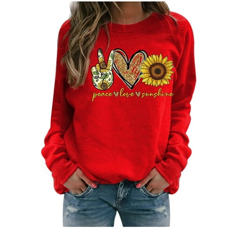 

Women s Sweatshirt Casual Sunflower Blouse Tops Solid Long Sleeve Shirt Lightweight Loose fit Pullover