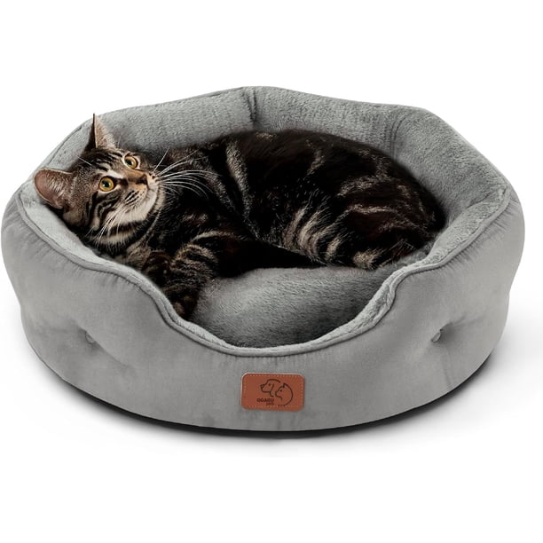 Cama para Gato Mediano, Cama para Perro Chico o Mediano, Cama para Mascota Lavable en Maquina, Suave Base Antideslizante, Resistente a Suciedad y facil de Lavar (Gris, Small)
