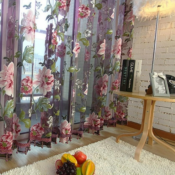 WBQ Modern Wine Red with Beads Solid Print Fashion Sheer Kitchen Curtains, 39.4 x 78.8 in