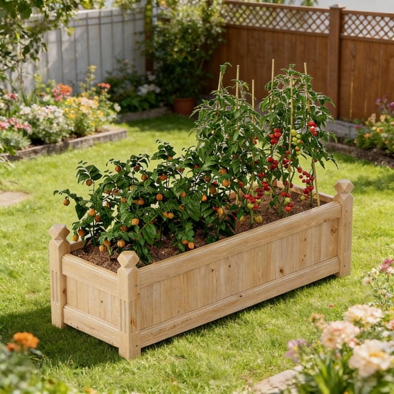 EuKer Above Ground Garden Box, 43.31" Wooden Vegetable Planters for Patio, Yard, Backyard, Yellow