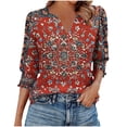 thumbnail image 2 of Jsaierl 3/4 Sleeve Tops for Women Summer V Neck Shirts Trendy Print Petite Blouses Work Holiday T-shirts Top S-2XL, 2 of 6