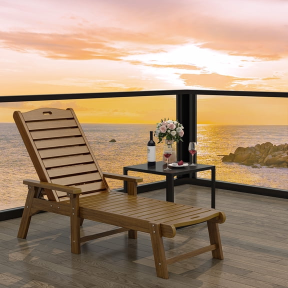 Dextrus Outdoor Chaise Lounge Chair with Wide Armrest and Adjustable Backrest, Waterproof Resin Patio Lounger with 350lbs Capacity
