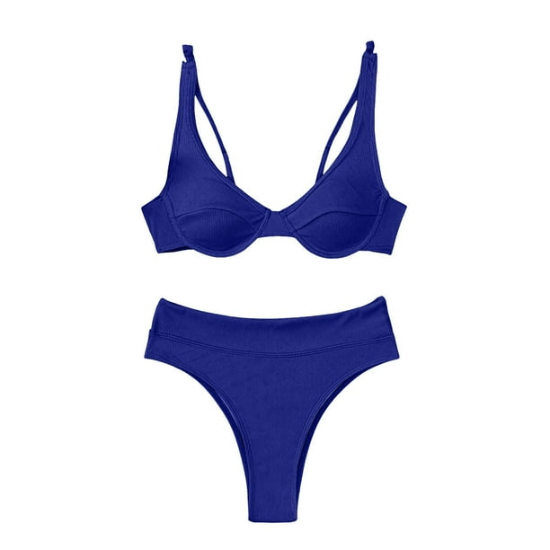 Gibobby Conjunto de traje de baño de bikini Sexy Bikini Dividido Traje de Baño de Nylon de Color Sólido(Azul,M)