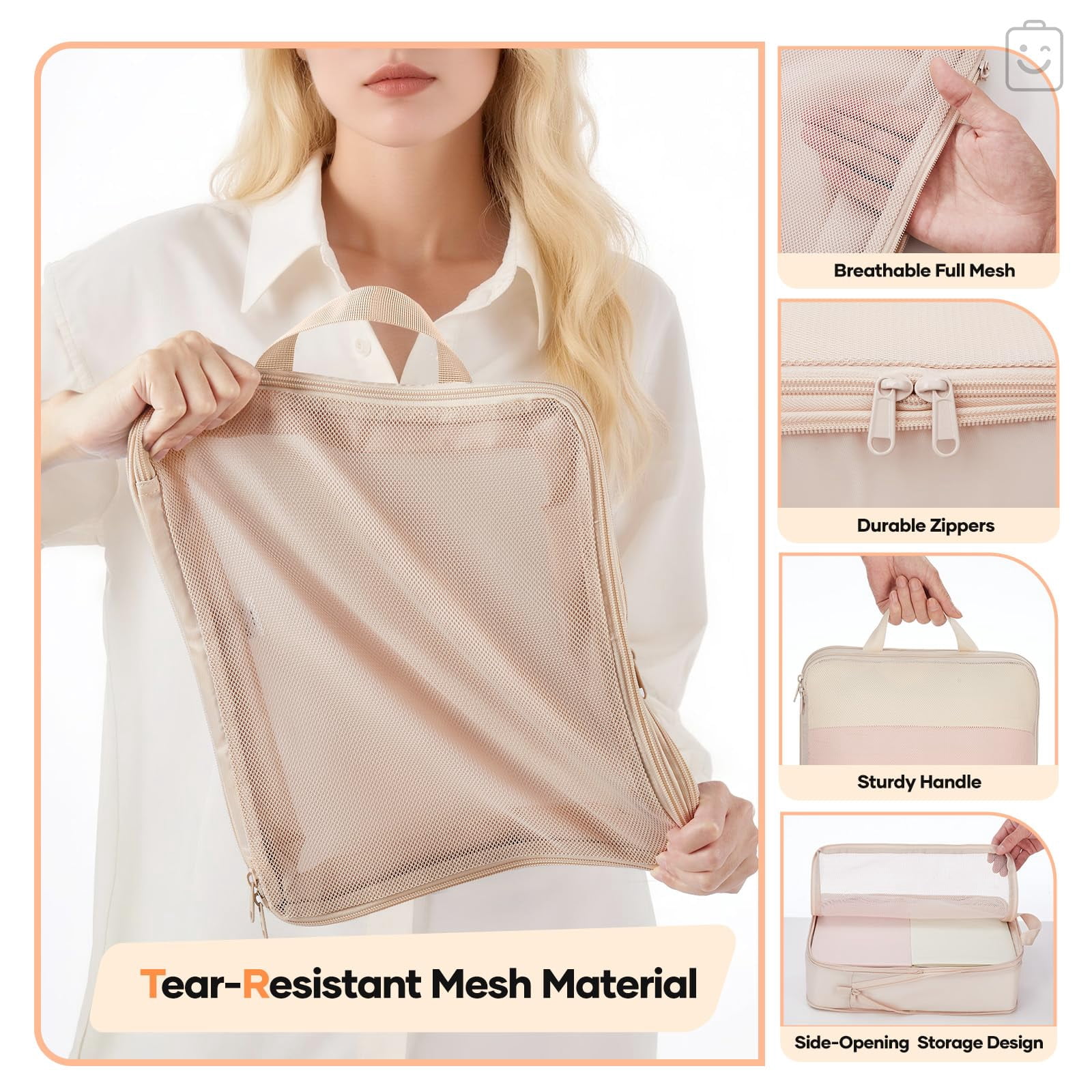 2/6/9/11 Set Packing Cubes For Travel Compressible Expandable Large Luggage Suitcase Organizer Bags Clothing Durable Space Saver Storage Bags(beige)