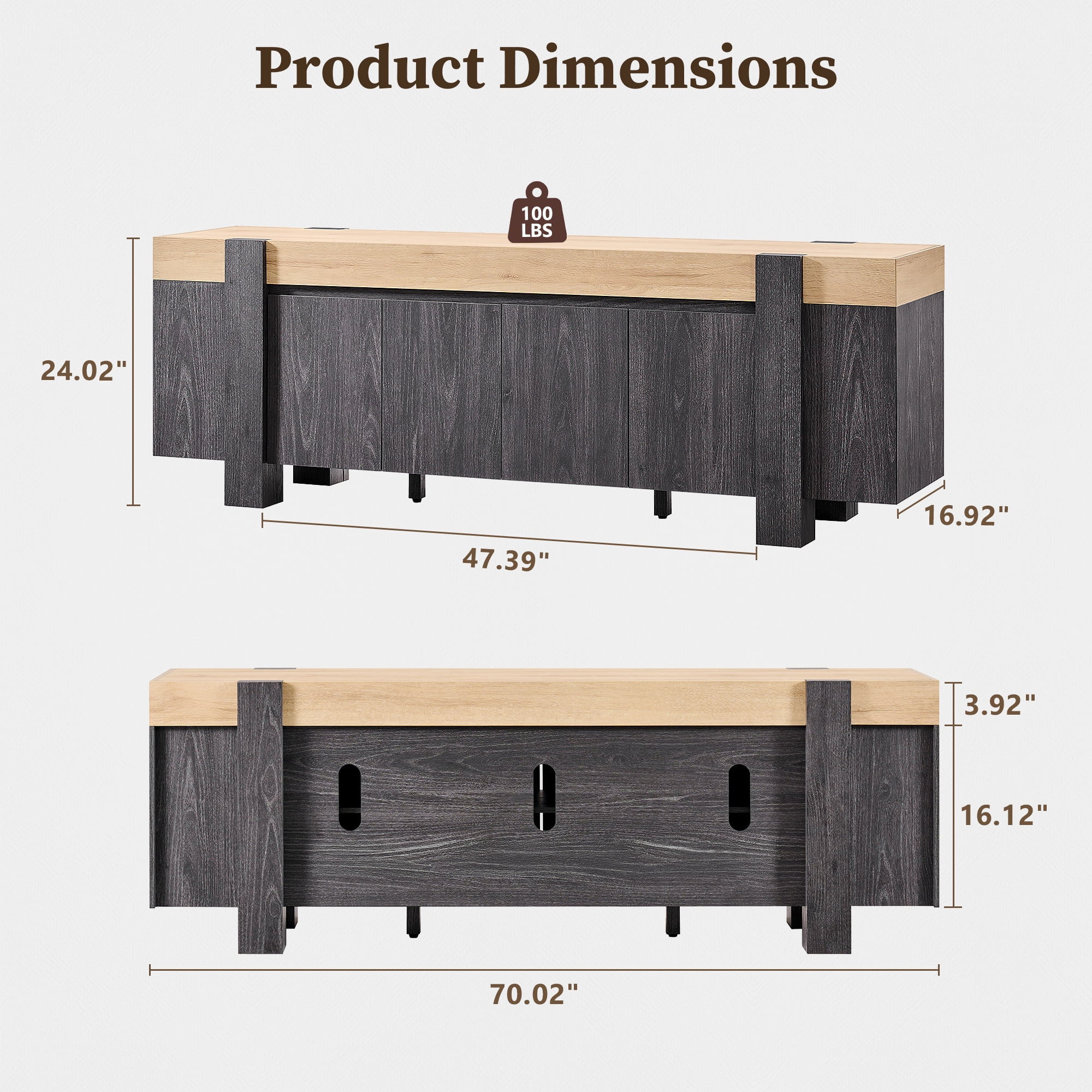 KeyWhat TV Stand for TVs Up to 80", Modern Farmhouse Entertainment Center with Storage Cabinet, Media Console Table for Living Room, Natural Oak with Dark Alder