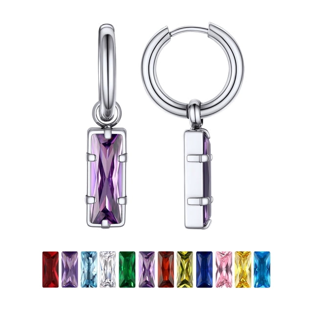 PROSTEEL Pendientes colgantes Huggie Pendientes de aro colgantes Pendientes de acero inoxidable para mujeres Niñas Junio Alejandrita Cristal Joyería Madre Regalo de cumpleaños para mamá Esposa
