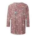 thumbnail image 4 of SnZhen Casual Loose 3/4 Sleeve Tops for Women Fashion Printed Glittering Button Round Neck Comfortable T-shirt Top Pink XL, 4 of 5