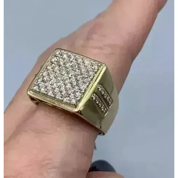 Men's Halo Engagement Ring 2.6Ct Round Moissanite 14k Yellow Gold Plated