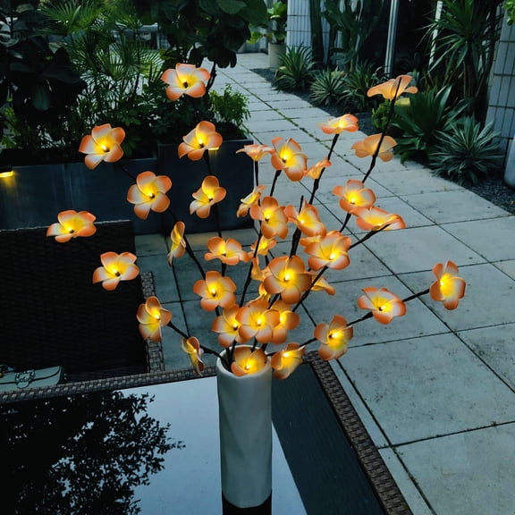 2 Pack Artificial Orange Plumeria Tree Branches Lights, Battery Operated Foam Hawaiian Frangipani Twig Lamp for Table Party Vases Centerpieces