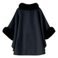 thumbnail image 3 of DAFPZW Elegant Faux Fur Trim Cape Coat for Women Belted Waist Batwing Poncho Cloak Warm Winter Oversized Pull On Fuzzy Shawl, 3 of 5