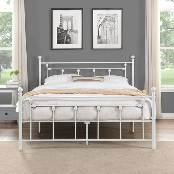 Metal Bed Frame Full Size, White Platform with Headboard and Footboard, Sturdy Steel Slat Support, Mattress Foundation, Metal Bed Frame for Bedroom