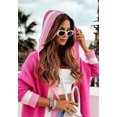thumbnail image 3 of sicmoss Women's Red Color Block Vertical Striped Hooded Cardigan Open Front Oversized Long with Pockets, 3 of 5