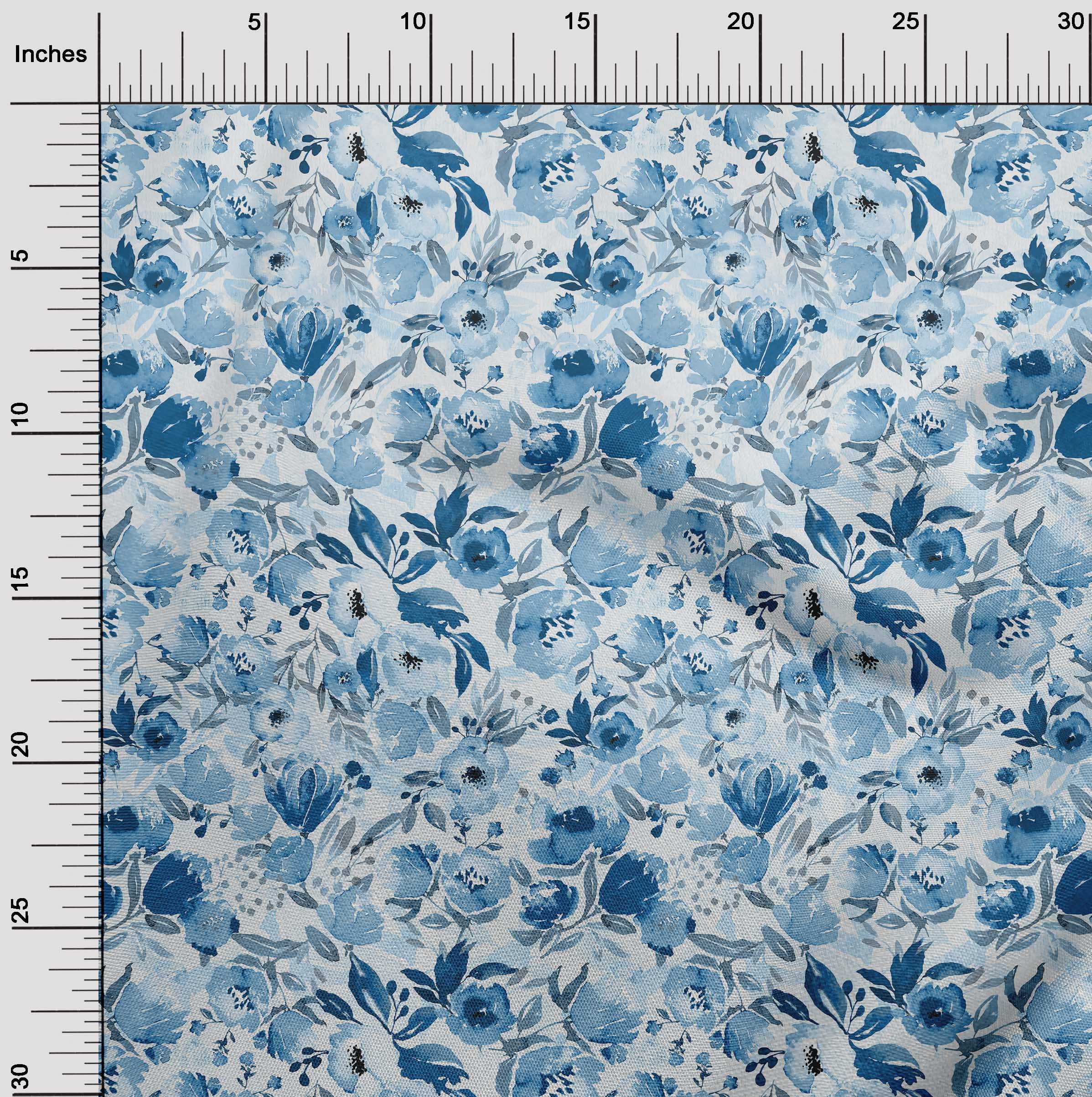 oneOone Polyester Spandex Teal Blue Fabric Floral Diy Clothing Quilting Fabric Print Fabric By Yard 56 Inch Wide-4F
