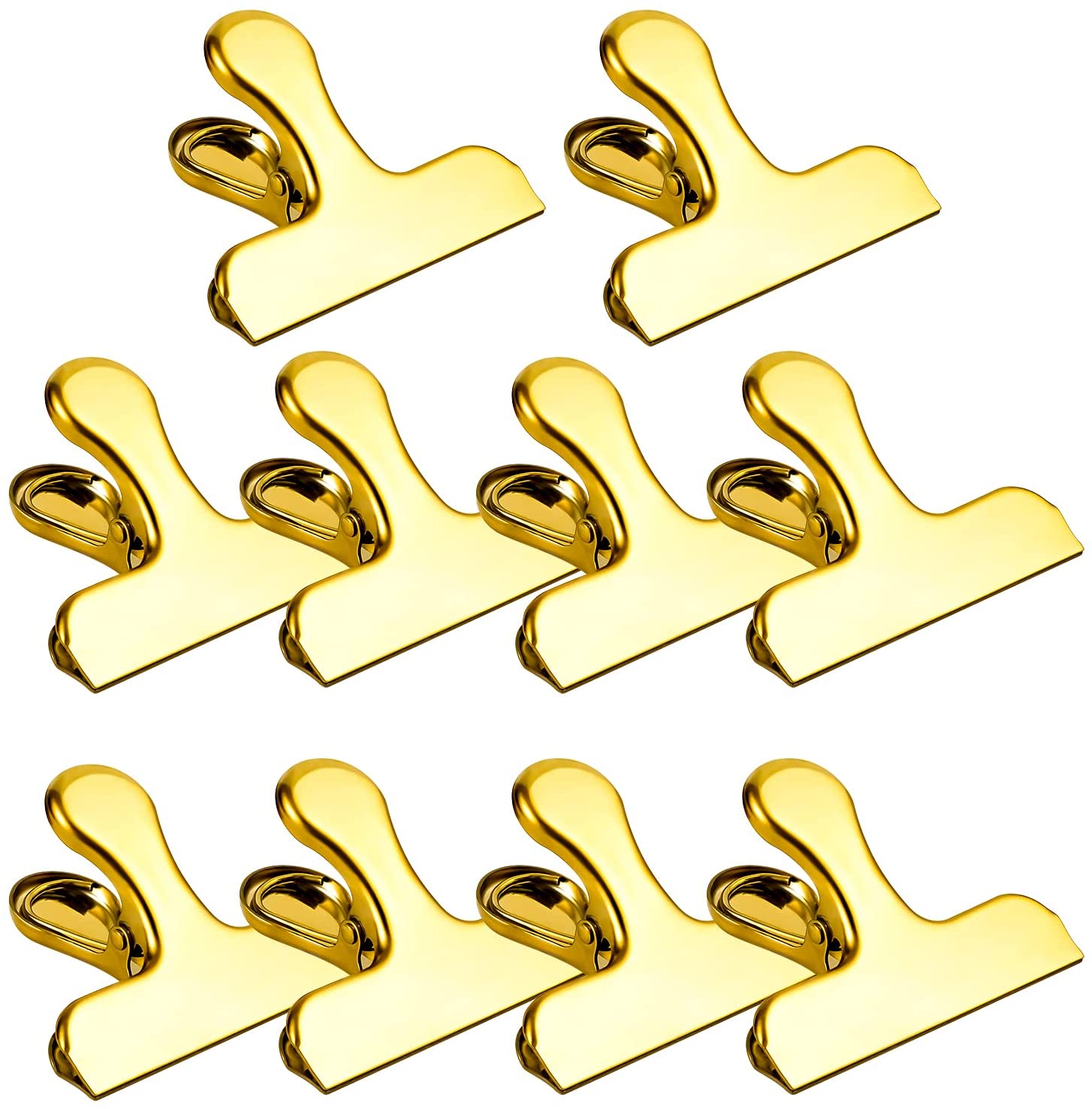 Pinces à Sac en Acier Inoxydable Doré Grandes, Parfaites pour Cuisine et Bureau (10 pack) (GSJ-10)