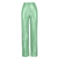 thumbnail image 3 of Odeerbi Solid Color Sequin Wide Leg Pants for Women 2024 Sequin Fashion Elegant High Waist Wide Leg Pants Trousers Flare Trousers Zipper Pants Green, 3 of 5