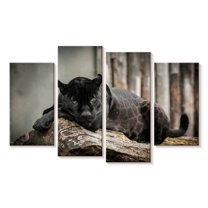 Elephant Stock Lounging Black Panther Wall Art - Horizontal Multi Panel Canvas - Living Room Wall Decor - Animal Multi Panel - Brown And Black Decor - 52" x 32"