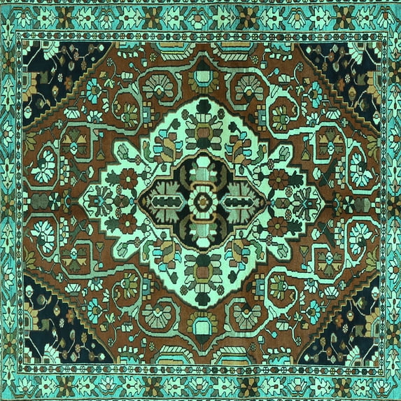 Ahgly Company Machine Washable Indoor Square Persian Turquoise Blue Traditional Area Rugs, 5' Square