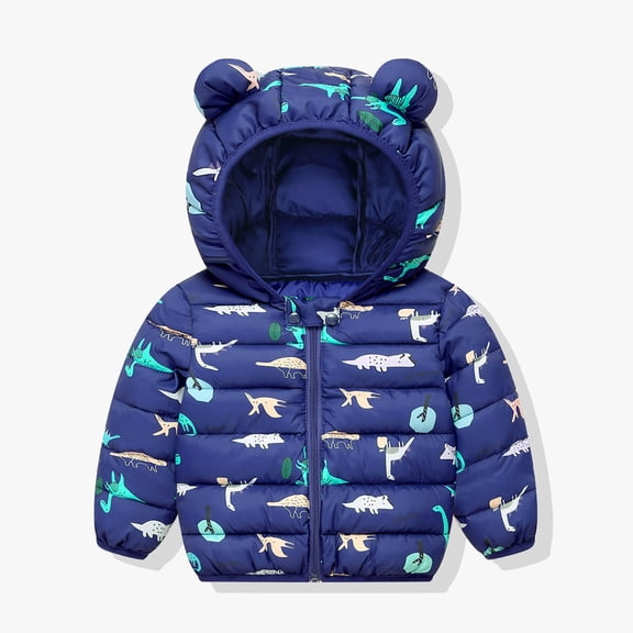 ATOGUTA Toddler Jackets Boys Thicken Fleece Padded Hooded Puffer Jacket Coat for Kids Dark Blue, Size 12M-5T