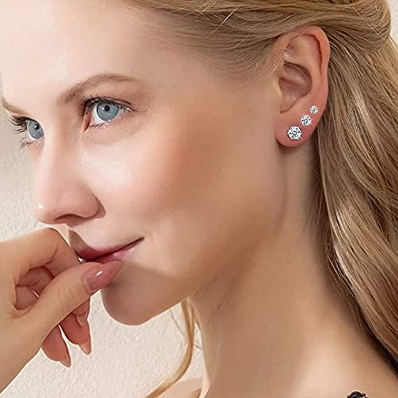Stud Earings 24Pcs 12Pair Shiny Diamond Titanium Steel 18K Rose Gold Silver Stud Earrings Set for Women Men Girls Ear rings studs Silver