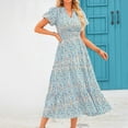thumbnail image 2 of Ruyang Boho Maxi Dress Women's Summer Casual Dress V Neck Short Sleeve Ruffle Ruched Beach Boho Long Floral Maxi Sundress, 2 of 8