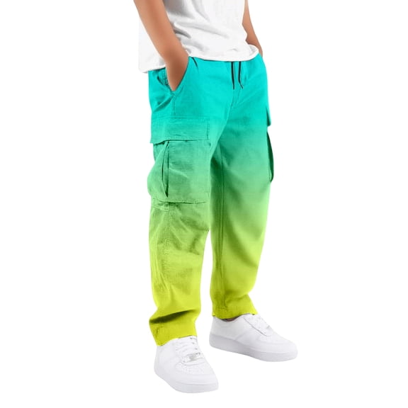 RUTAYY Boys Cargo Pants Gradient Straight Leg Casual Trousers with Front Pockets Outdoor Activity, Green
