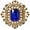 Blue CZ, variant on Vintage zircon brooch, gold-toned, Baroque style, rectangular, with crystal shells and pearls, Bohemian Victorian style, elegant wedding and Christmas decoration.