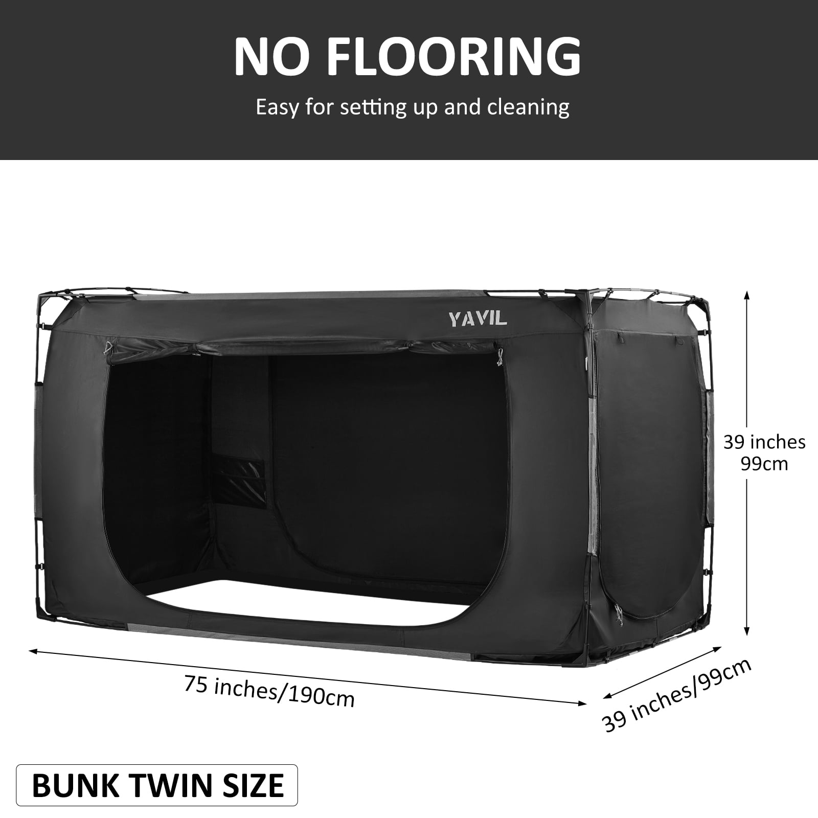 YAVIL Bed Tent Bunk Twin Size Portable Pop up Privacy Sleeping 3 Doors Bed Tent Net(Mattress Not Included)